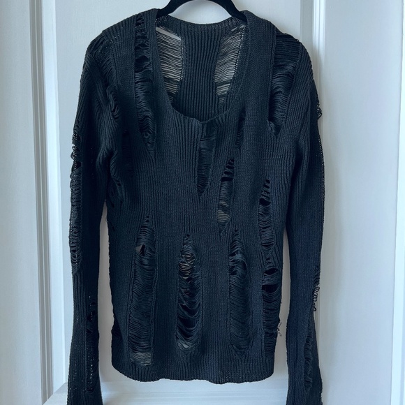 Distressed Knit Black Sweater – Edgy Grunge Punk Aesthetic - Picture 1 of 10